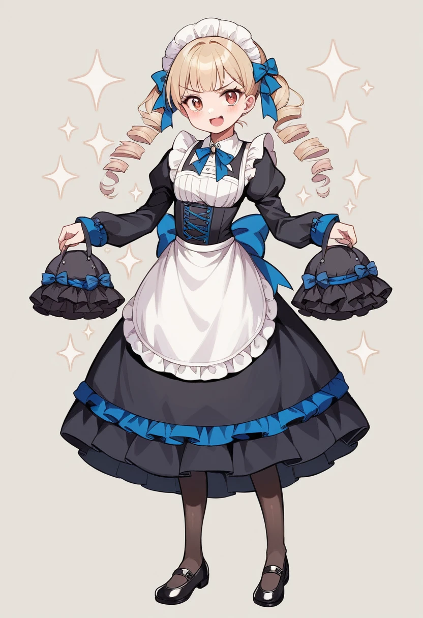 (Highest quality、16K、masterpiece、Ultra-high resolution、Victorian era、Realistic:1.2)、Smiling under the stars, Toddler wearing maid hat with ruby accessories, She wears a white and black gothic maid outfit with a navy blue ribbon. Black Stockings, Black shoes, cute, super cute toddler maid tsundere、heroine'attribute、Artistic shading、Perfect Face、Detailed portrait、
