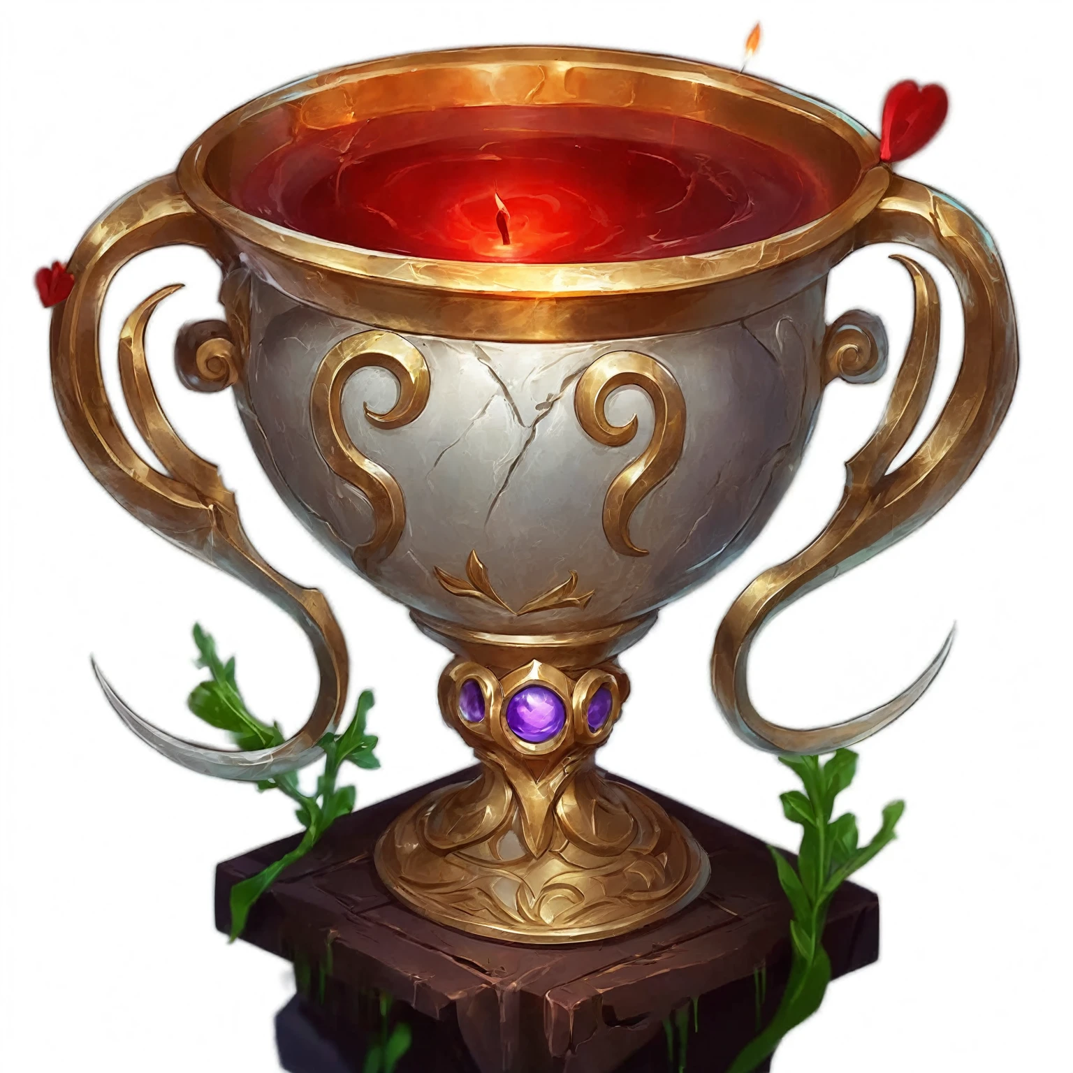 There is a big cup,There is a candle inside, Stylized game icons, Heartstone original art style, i League of Legends Champion, Overturned ornate holy grail, hearthstone style art, Fantasy game spell symbols,