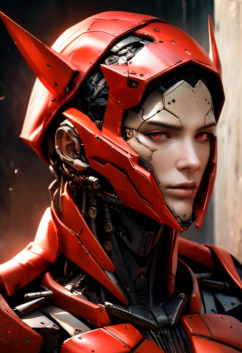 Sharpened man in black and red armor with a hood, detailed portrait of a cyborg, close-up portrait of cyborg, portrait of a futuristic robot, male cyborg military commander, attractive science fiction face, masculine appearance, portrait of cyborg, portrait of a cyborg, cyborg portrait, portrait of a cyborg cyberpunk, male cyborg, in metallic red futuristic armor, olpntng style, Portrait of the gynoid robot Samus in Wasteland, perfect composition, beautiful detailed intricate insanely detailed octane render Tendências no ArtStation, 8k art photography, photorrealistic concept art, soft natural volumetric cinematic perfect light, Bright dark, rewarded photography, work of art, oil on canvas, perfect composition, beautiful detailed intricate insanely detailed octane render Tendências no ArtStation, 8k art photography, photorrealistic concept art, soft natural volumetric cinematic perfect light, darkness background