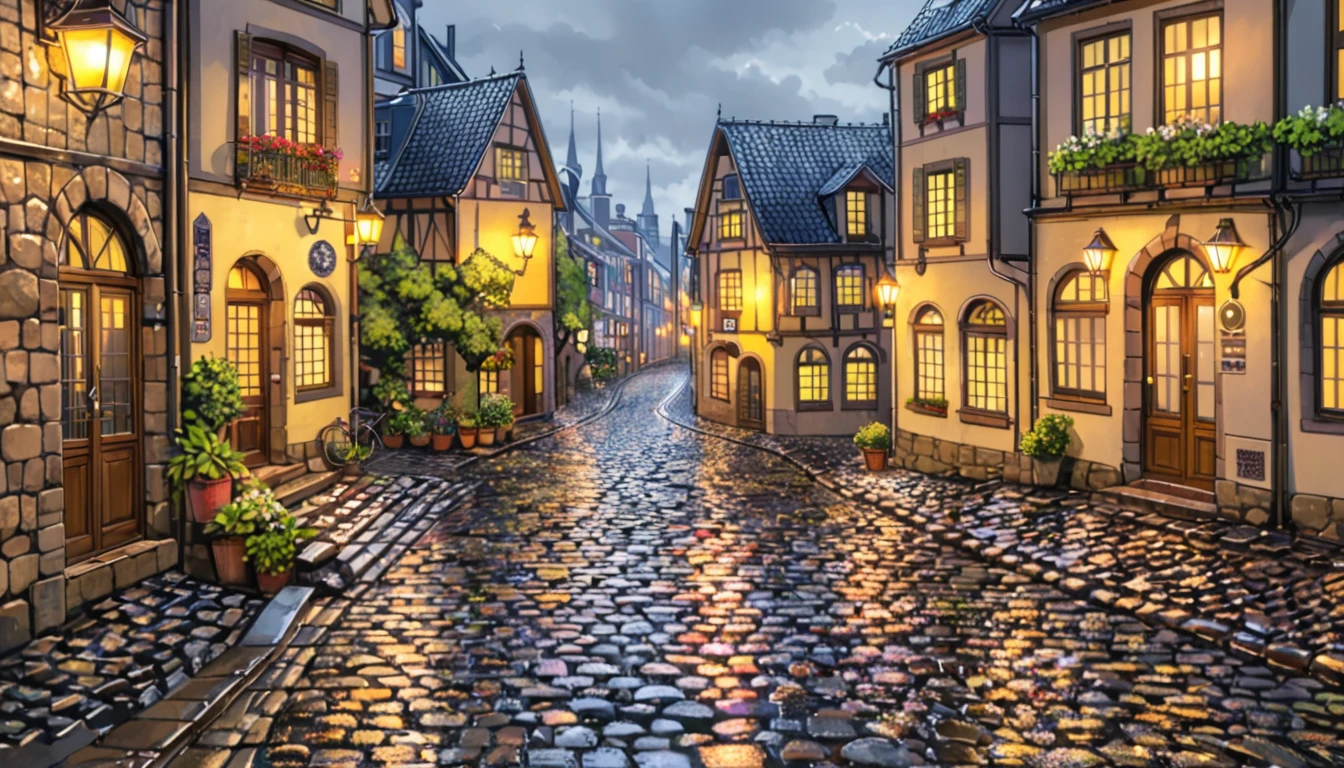 Rainy European streets、Cobblestones