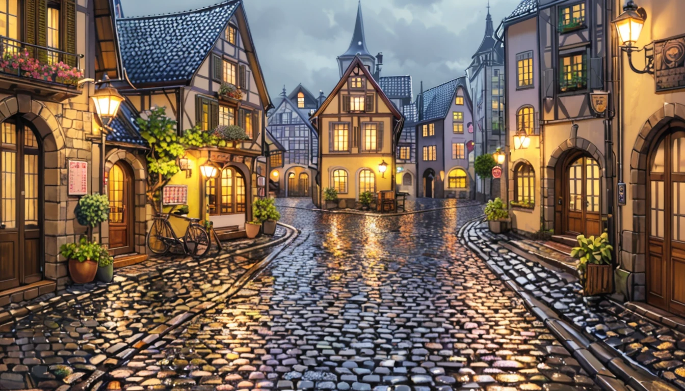 Rainy European streets、Cobblestones