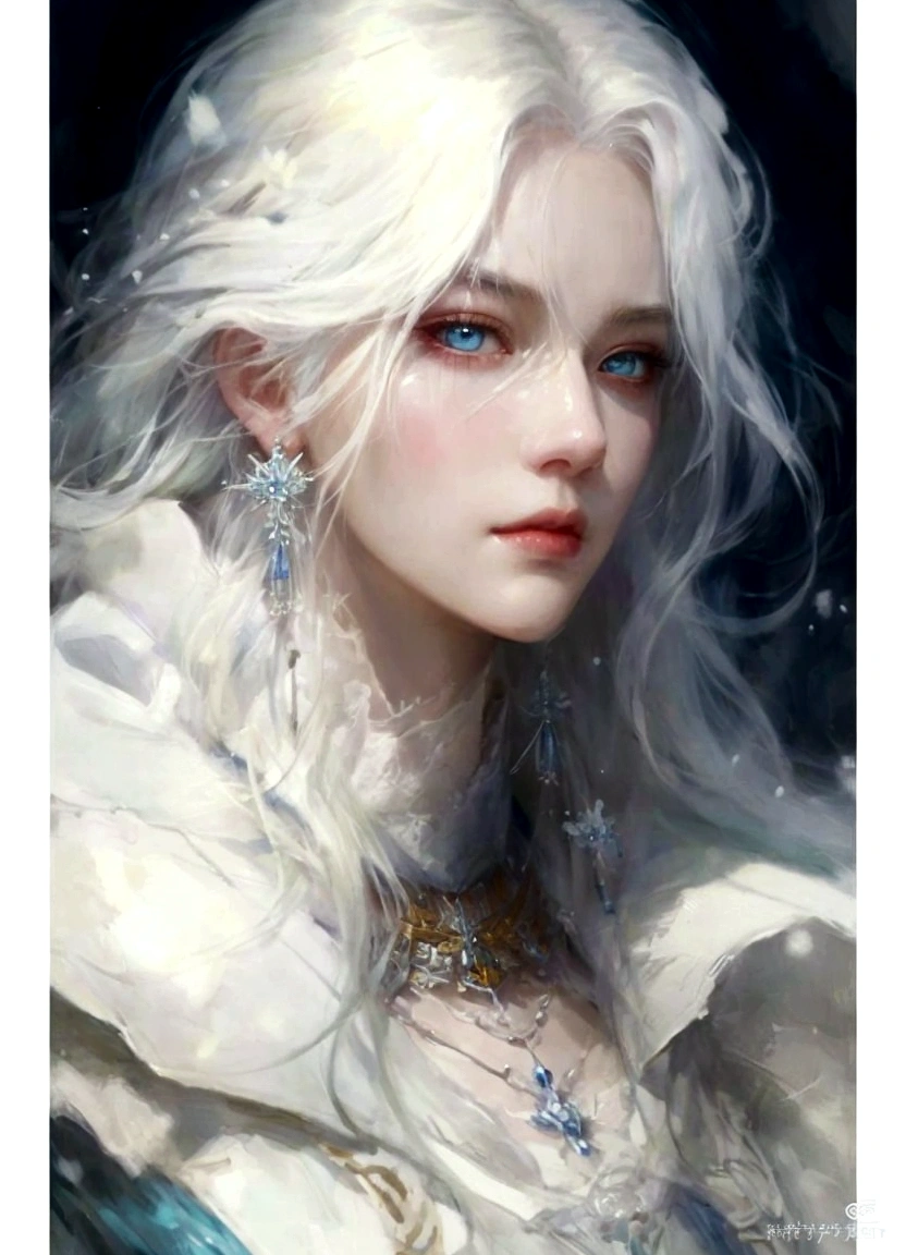 a painting of a woman with white hair and blue eyes, by Yang J, guweiz, artwork in the style of guweiz, beautiful character painting, by Ye Xin, girl with white hair, by Fan Qi, Guweiz Masterpiece, white hair deity, guweiz and artstation pixiv, with long white hair, by Ni Tian