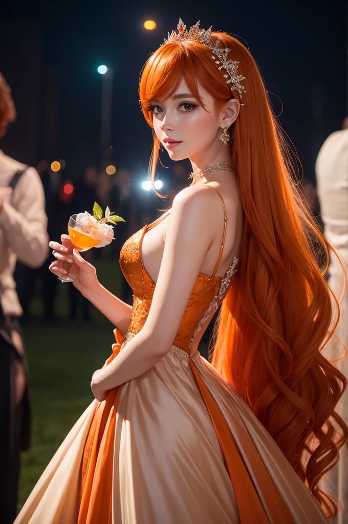 Beautiful and elegant fairy with dark orange hair at the gala