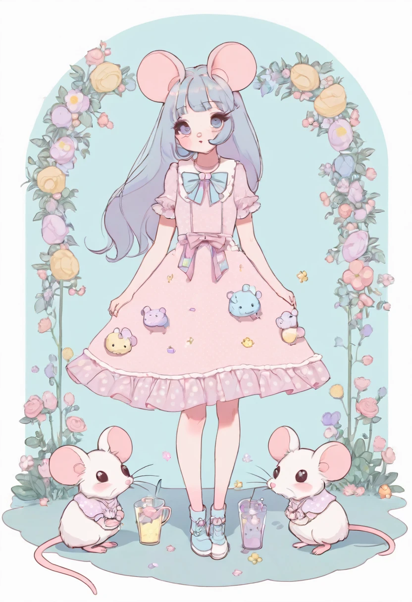 fashion, dress, cute, aesthetic, pastel, mouse girl, full body,  
