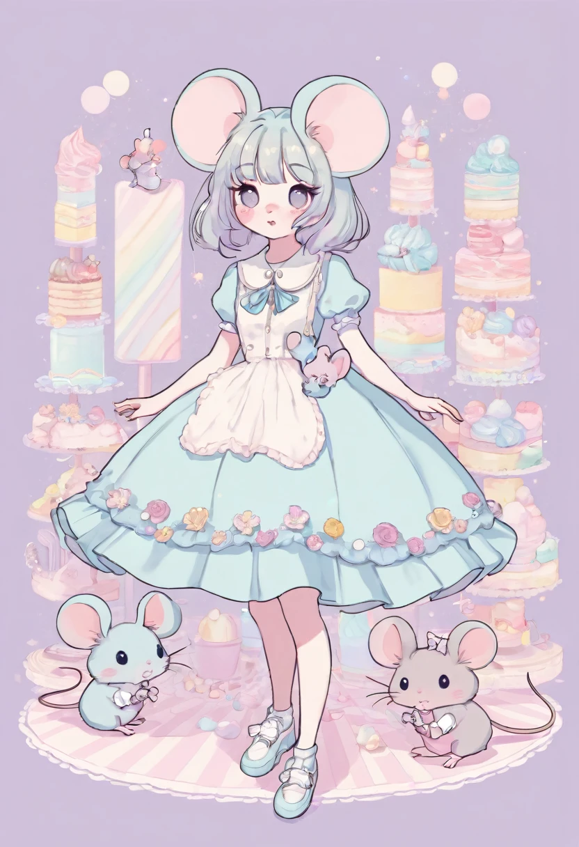 fashion, dress, cute, aesthetic, pastel, mouse girl, full body,  