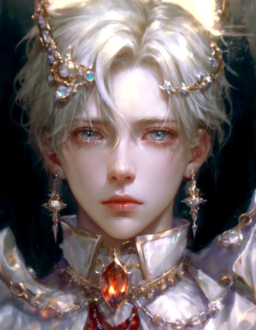 a closeup of a person with a crown on his head, beautiful androgynous prince, delicate androgynous prince, guweiz, artwork in the style of guweiz, Guweiz Masterpiece, detailed digital anime art, highly detailed exquisite fanart, guweiz and pixiv artstation, Detailed anime character art, portrait of magical blonde prince