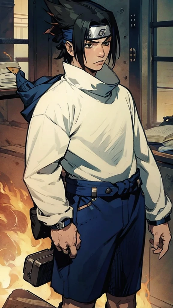 Sasuke face looked straight, full body image