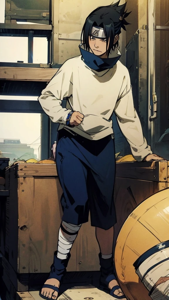 Sasuke face looked straight, full body image