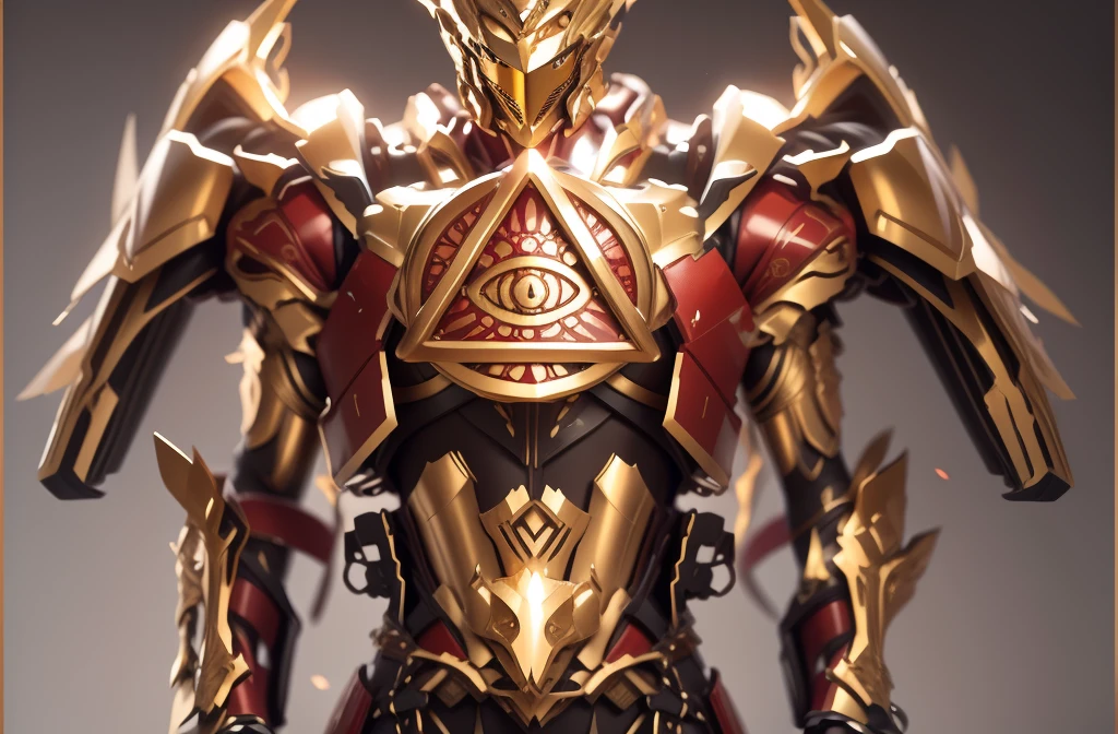 Mainly Chinese armor，The overall color is a mixture of gold and red，There are many gorgeous carvings all over the body，Let them coexist，This can also be done around the eyes. The entire surface should be red and gold，There are no other colors.，Does not contain any other colors，There should be a lot of crystal effects like crystal。The color changes to red and gold，Some red and gold（Ensure its layering and armor texture，Red as main color，Add some gold for decoration）