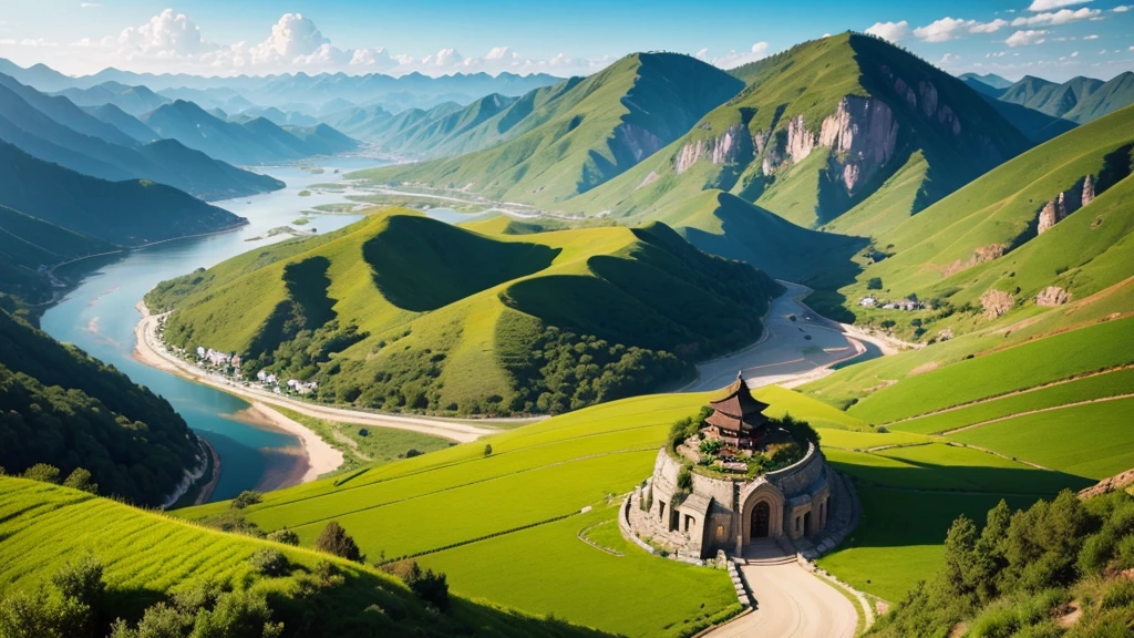 Beautiful scenery of Chinese countryside, Aerial view, Photorealistic photos. High definition, 8K