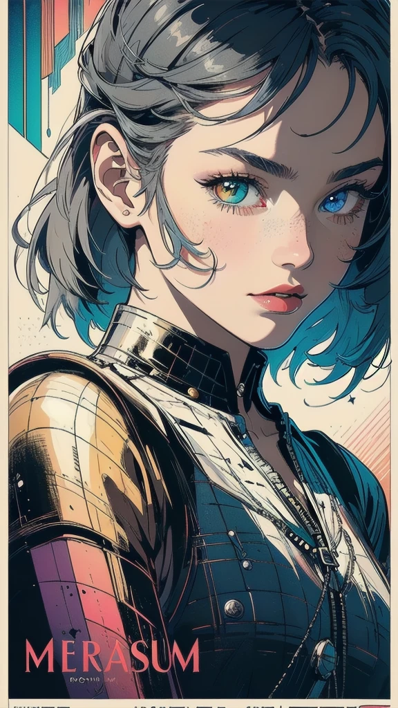 (((masterpiece, highest quality))),(((solo:1.2))),(((1girl:1.2))), 32k wallpaper, very detailed, poster, vintage science fiction, 1960s,(((geometric cinematic movie poster))), (bauhaus), shape,abstract, mid century modern, movie poster, vintage, Perfect Lady,1970's,halftone,speech bubble,(((portfolio,Close-up))),future,(((various angle))),(((bust up))),((highlight)),Vast landscape,((((heterochromia)))),((one person)),(((complete face))),