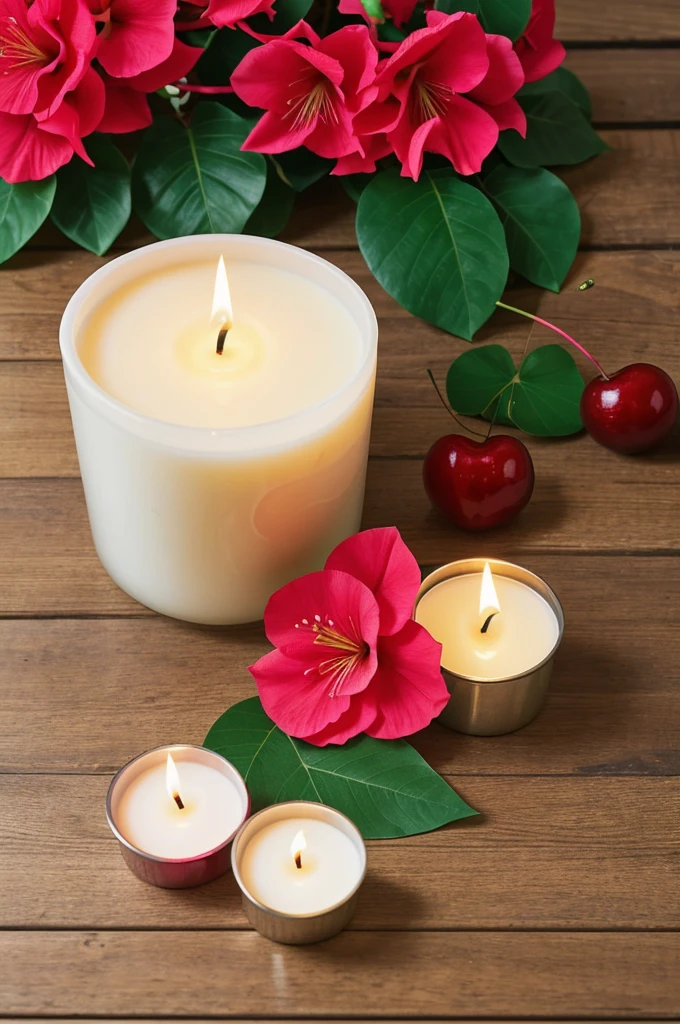 Generate logo for NAZYA brand labels. Bougainvillea and cherries theme. It should have elegant and fresh colors. The logo for the label must be eye-catching. for the public but easy to remember. Sober elegant and fresh. Small flowers and fruits. Necessary to play with sober but attractive colors for the public. Add candle or light. Company is candles and health