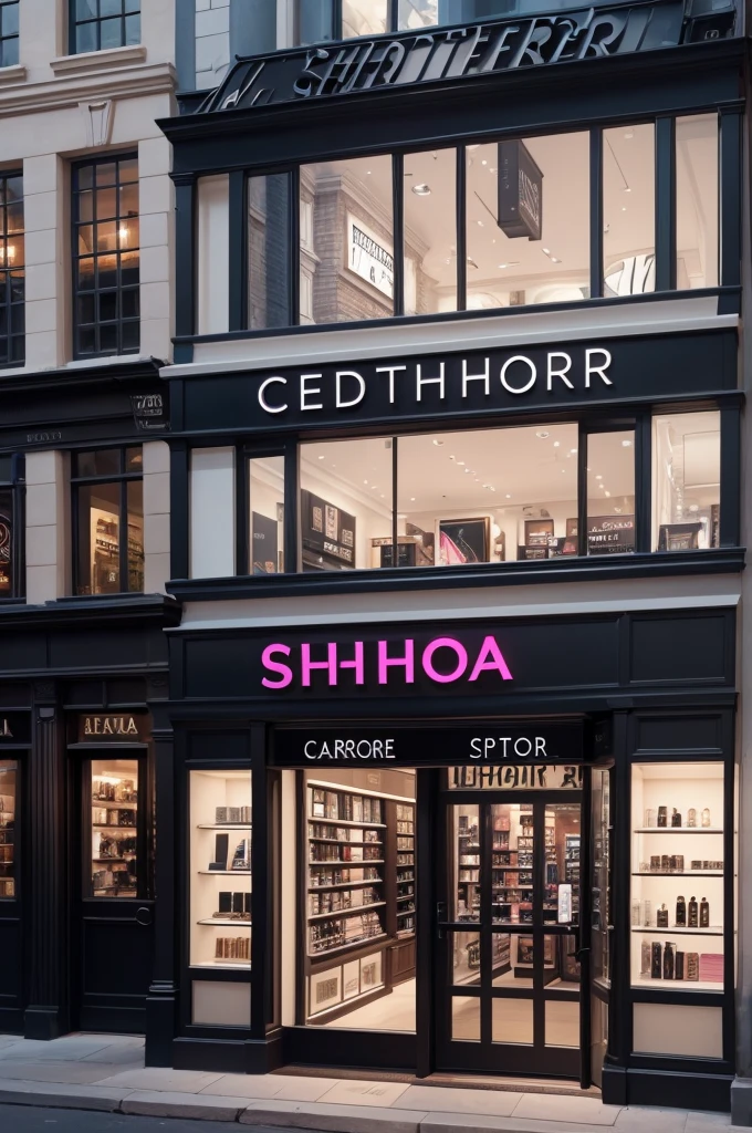 Create the exterior of a Sephora store in the Harry Potter universe, create a store with a more modern look and sephora colors