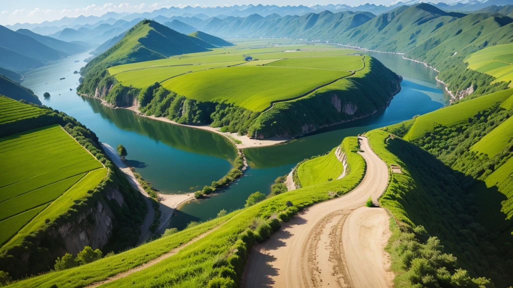 Beautiful scenery of Chinese countryside, Aerial view, Photorealistic photos. High definition, 8K