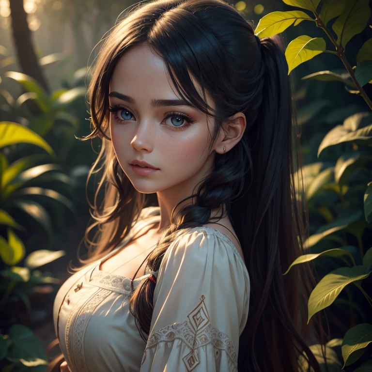 A young woman with long, flowing twin tails, beautiful detailed eyes, beautiful detailed lips, extremely detailed face, long eyelashes, wearing a colorful dress, standing in a lush, vibrant garden, (best quality,4k,8k,highres,masterpiece:1.2),ultra-detailed,(realistic,photorealistic,photo-realistic:1.37),detailed fantasy landscape, intricate details, vibrant colors, soft lighting, cinematic composition, dreamlike atmosphere