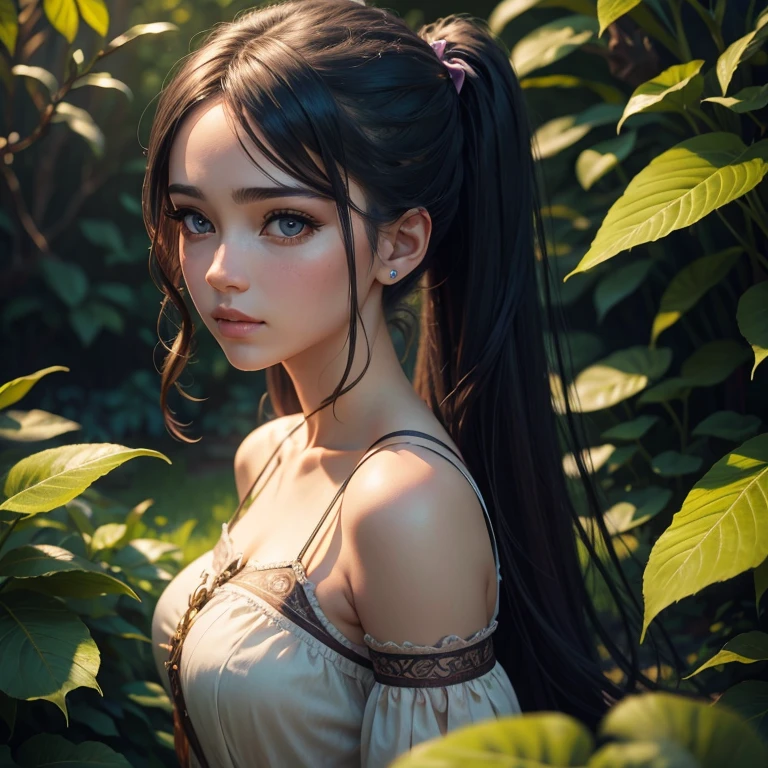 A young woman with long, flowing twin tails, beautiful detailed eyes, beautiful detailed lips, extremely detailed face, long eyelashes, wearing a colorful dress, standing in a lush, vibrant garden, (best quality,4k,8k,highres,masterpiece:1.2),ultra-detailed,(realistic,photorealistic,photo-realistic:1.37),detailed fantasy landscape, intricate details, vibrant colors, soft lighting, cinematic composition, dreamlike atmosphere