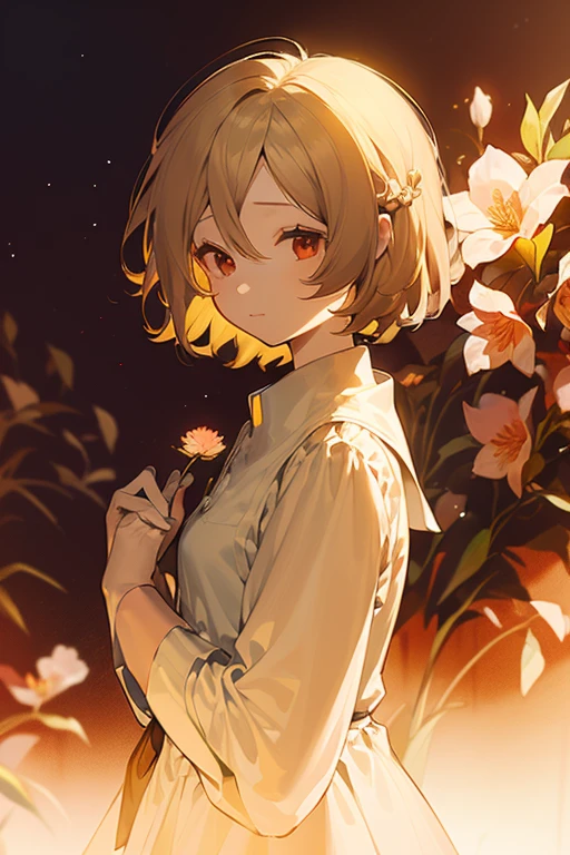 (special),Beautiful and delicate eyes,Flowing Flower,Flowing hair,shining,Exquisite lighting,Perfect shadow,girl,short hair),illustration,Soft lighting,Red eyes