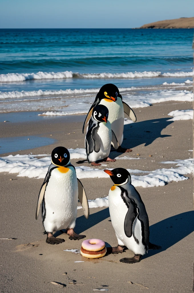 Penguin family making donuts
