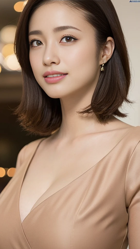 tmasterpiece, top-quality,(..CGI, hentail realism), extreme hight detail, 8K, femele, face perfect, extreme hight detail, Beautiful mature lady, A MILF,Square necklace, Do your hairstyle upwards, white dresses, nedium breasts, (爆乳),Wide buttock, Slim waist, brunette color hair, Short uploads, 独奏, slick hair,Gorgeous marble corridors,