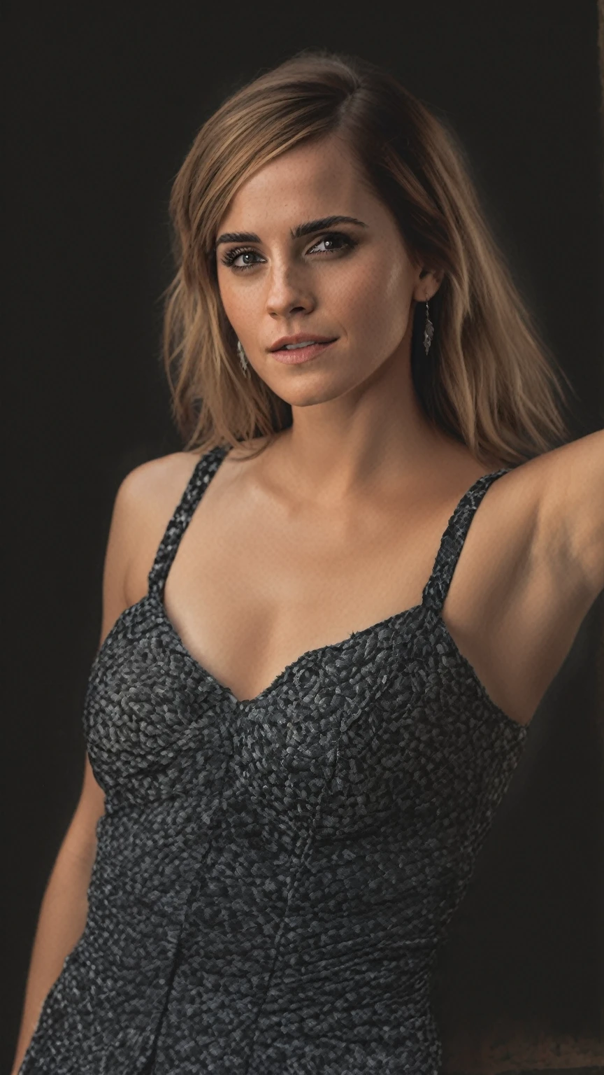 ultra realistic photograph of Emma Watson , sexy woman ( , hollywood actress , female , woman, realistic babe, celebrity ), outdoors, high neck Mekhela Chador, ( insanely detailed skin texture , depth of field, detailed eyes, photorealistic )