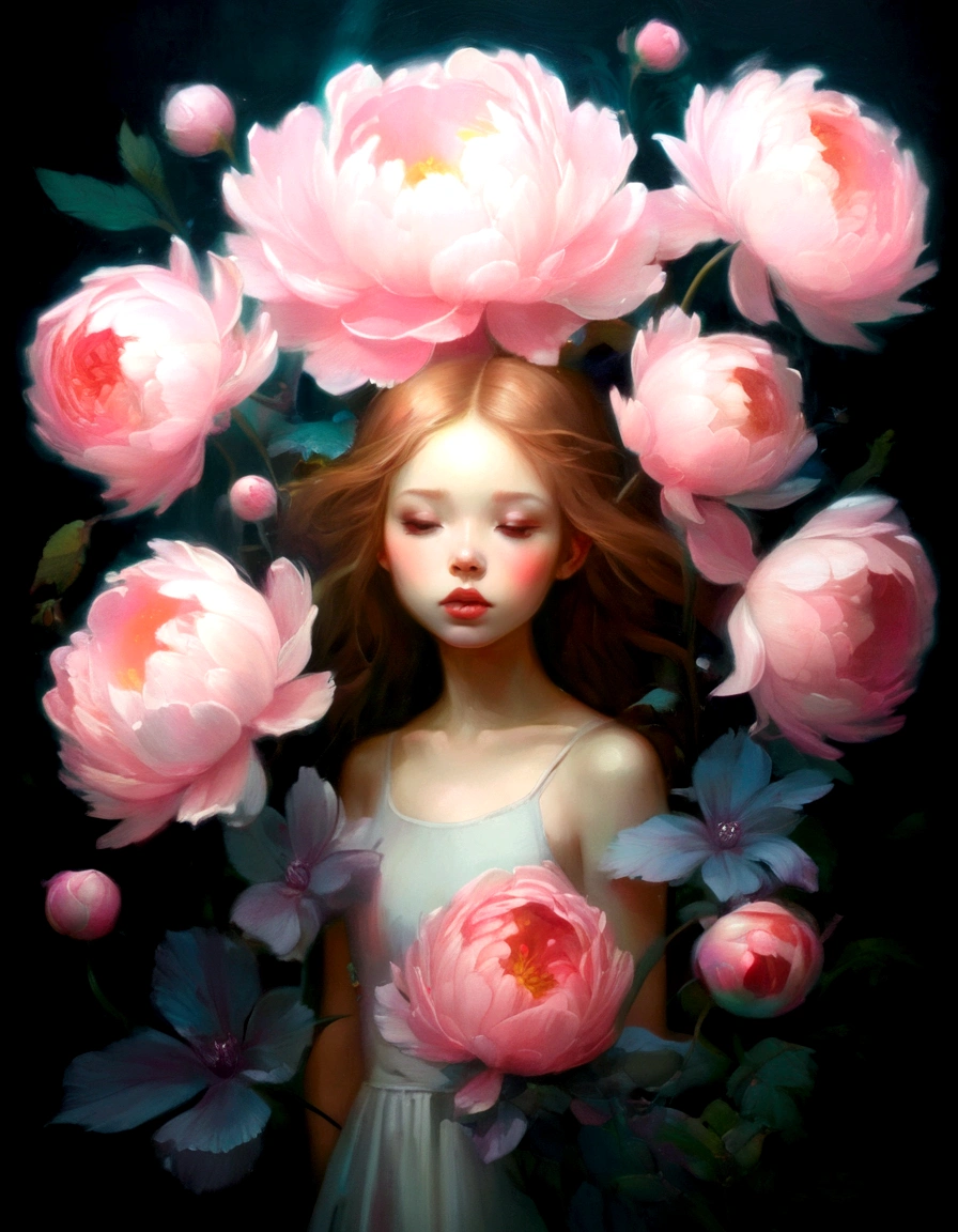 painting surrounded by pink flowers, Beeple and Jeremiah Ketner, James Jean and Wlop, flower fairy research, portrait of a fairy, portrait of a fairy, Bastien Lecouf Degarm, girl in flowers, Yanjun Chengt, Casey Baugh and James Jean, stunning young ethereal figure, WLOP искусство