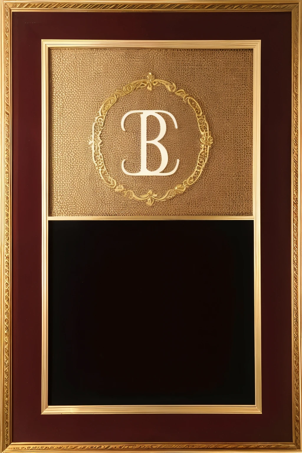 ((Best Quality)), ((Masterpiece)), (detailed), 
A minimalist design with a monogram "DR" in gold, surrounded by a simple black frame, with the name "Del Rio" in wine red.
