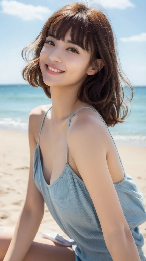 (Top quality, 8K, Masterpiece: 1.3), pull angles, full body, lens used f/2.8, 50mm, camera Sony, beautiful woman, one girl, slender abs: 1.1, short blond hair, (full body, down to feet: 1.2), super detailed face, very detailed lips, detailed eyes, double eyelids, Necklace, watch chosen as accessory, cute summer dress, beautiful beach background, very detailed face and skin, detailed eyes, double eyelids, expression best smile." Translated with DeepL.com (free version)