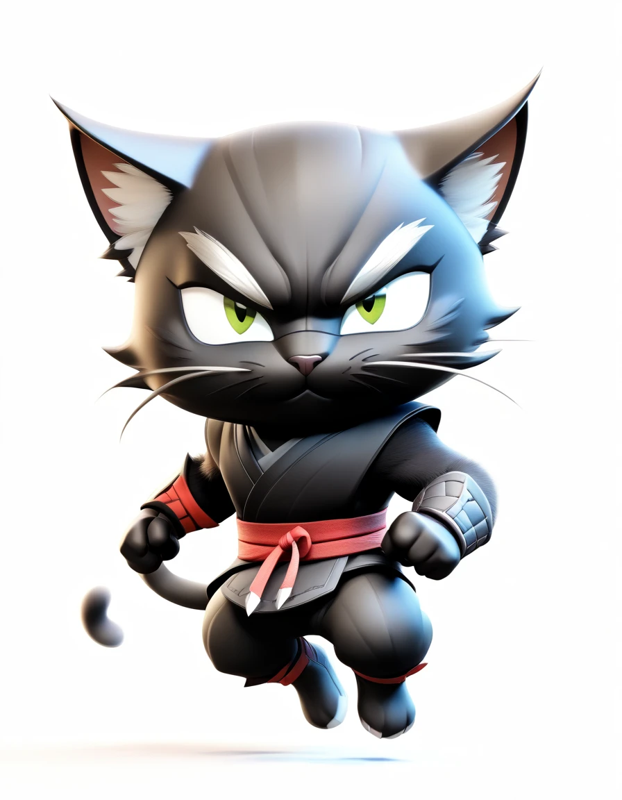 3D style, style of cartoon, Disney Pixar style, paiting digital, White background, different positions, high-quality, best qualityer, Masterpiece artwork, 8K.., cute black cat ninja , in dark theme, angry male black cat in ninja suite, furry, not a human, full cat body, ninja masked