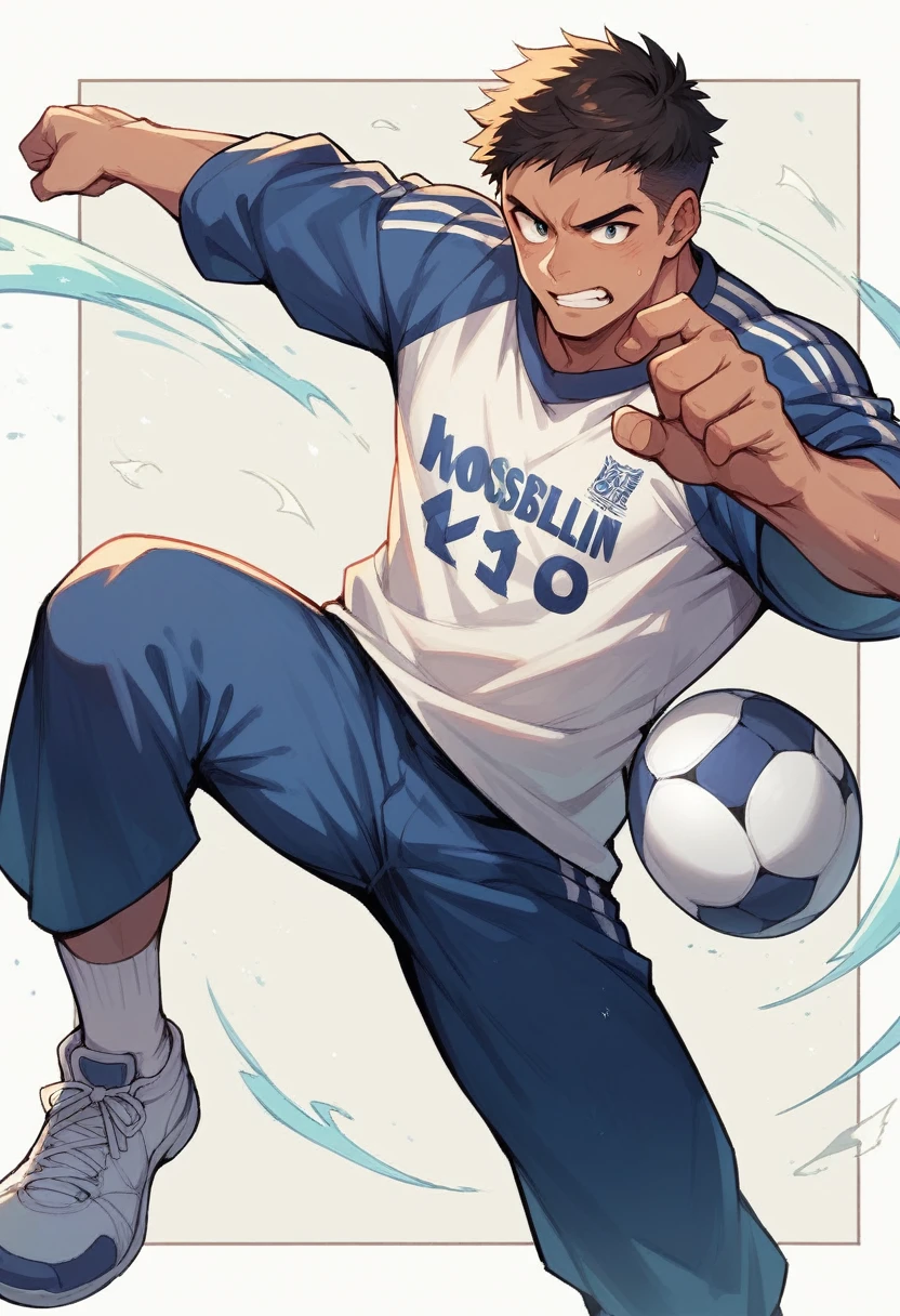 A boy kicking the football anime