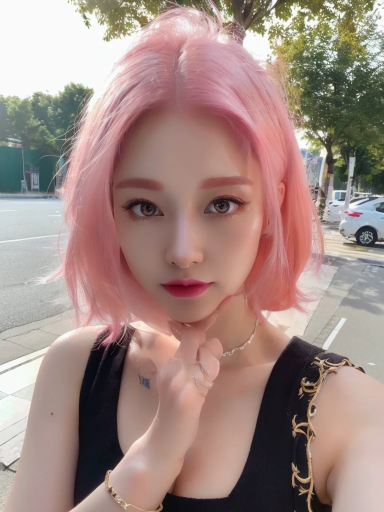 8K high quality,1 woman,Pink Hair:1.5