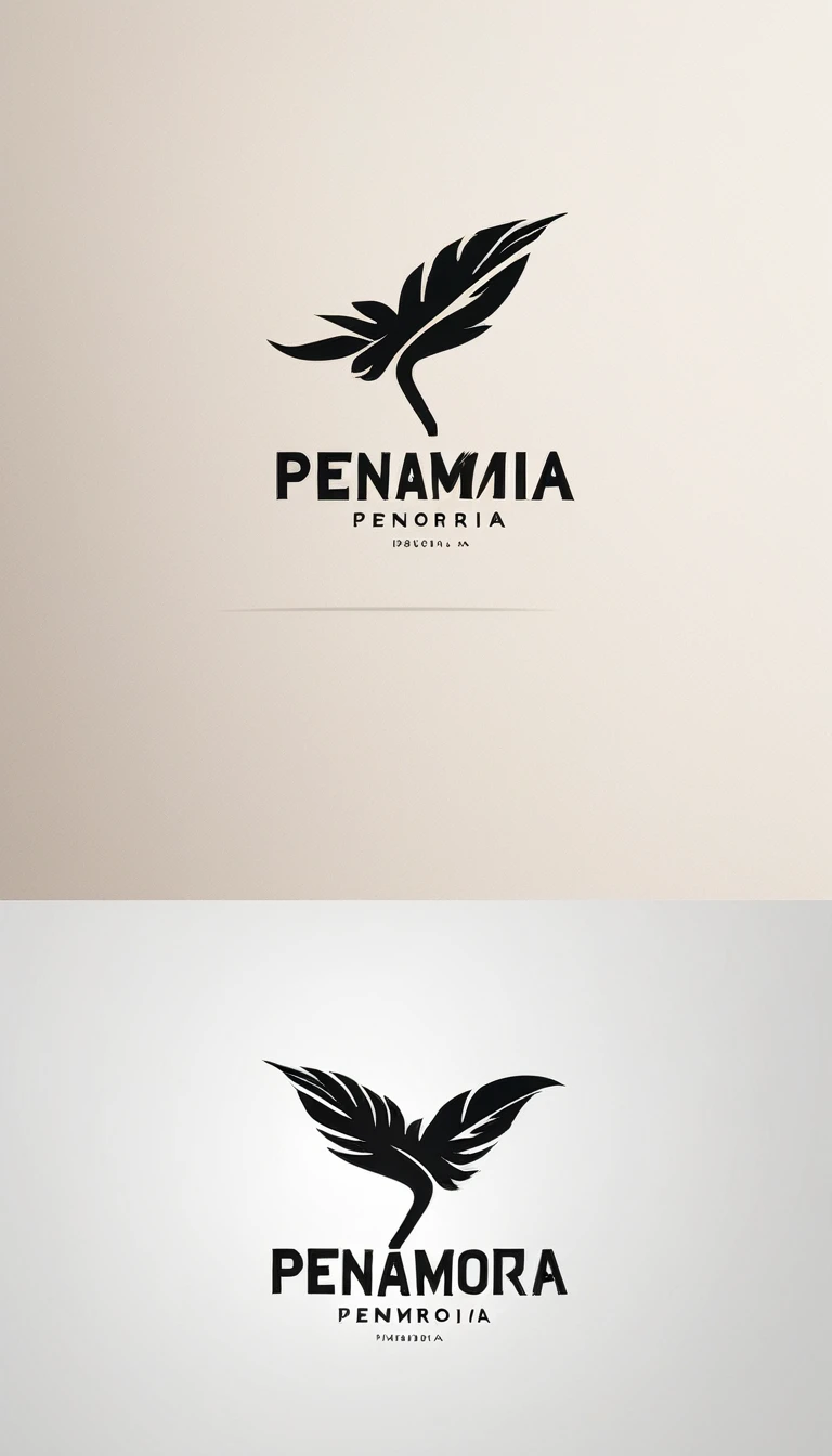 A minimal, modern, simple, cinematic logo design for the brand “Penamemoria". Create a modern, minimalistic, high-quality, logo of a feather-bird