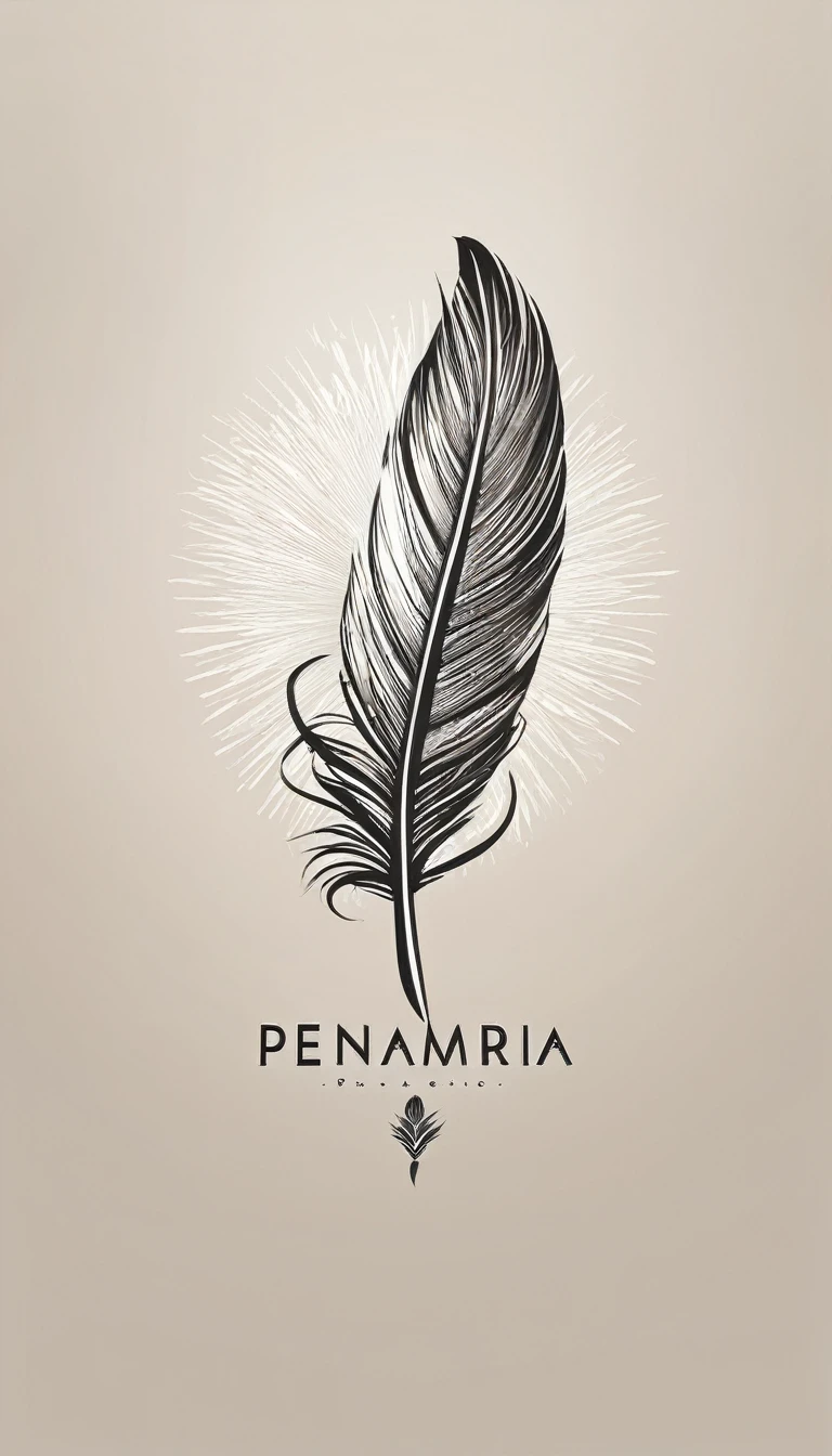 Create a minimal, modern, simple, inspirational, memorable, dream like logo design of a boy and a feather for the brand “Penamemoria".