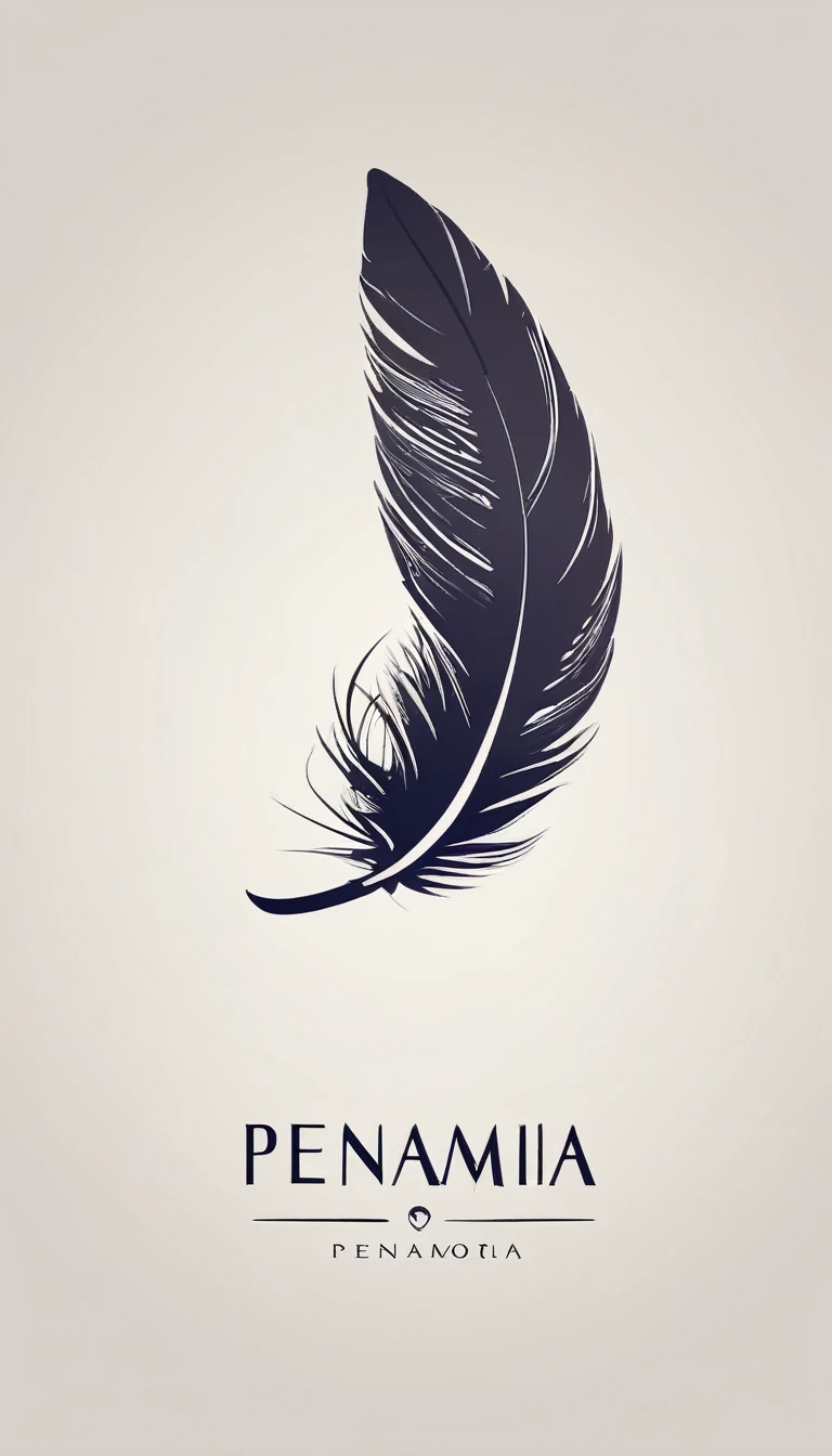 Create a minimal, modern, simple, inspirational, memorable, dream like logo design of a boy and a feather for the brand “Penamemoria".