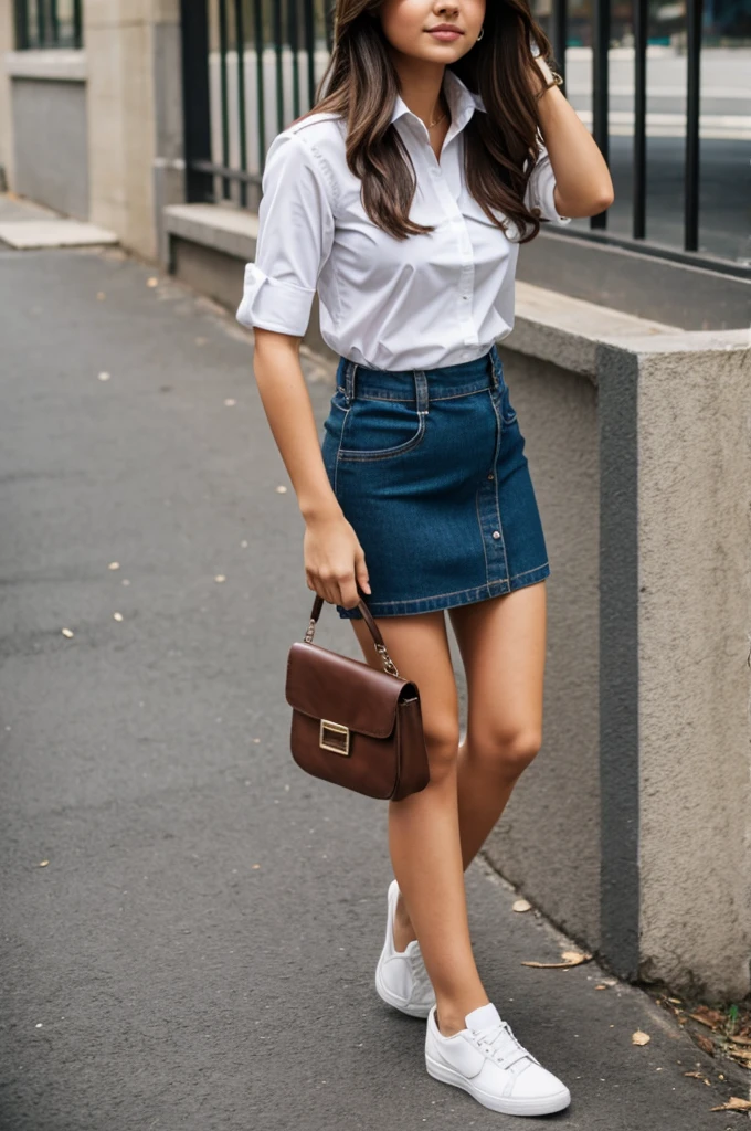 Girl peeing pants in shirt skirt