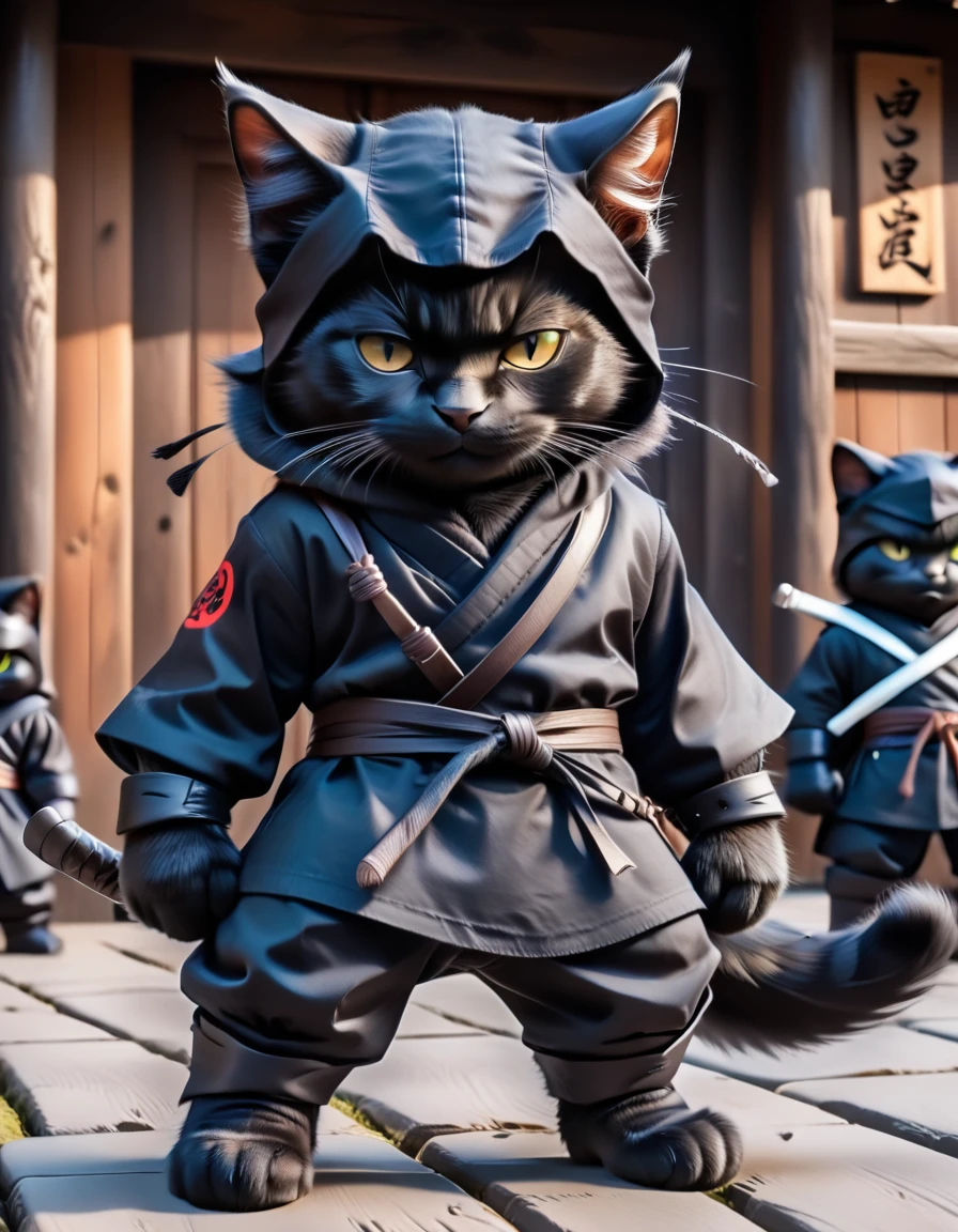 3D style cartoon, style of cartoon, Disney Pixar style, paiting digital, White background, different positions, high-quality, best qualityer, Masterpiece artwork, 8K.., cute black cat ninja , in dark theme, angry male black cat in ninja suite, furry, not a human, full cat body, ninja masked