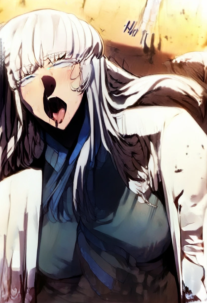 Highest quality,4K,white hair, long hair,Big Breasts,In underwear,ahegao