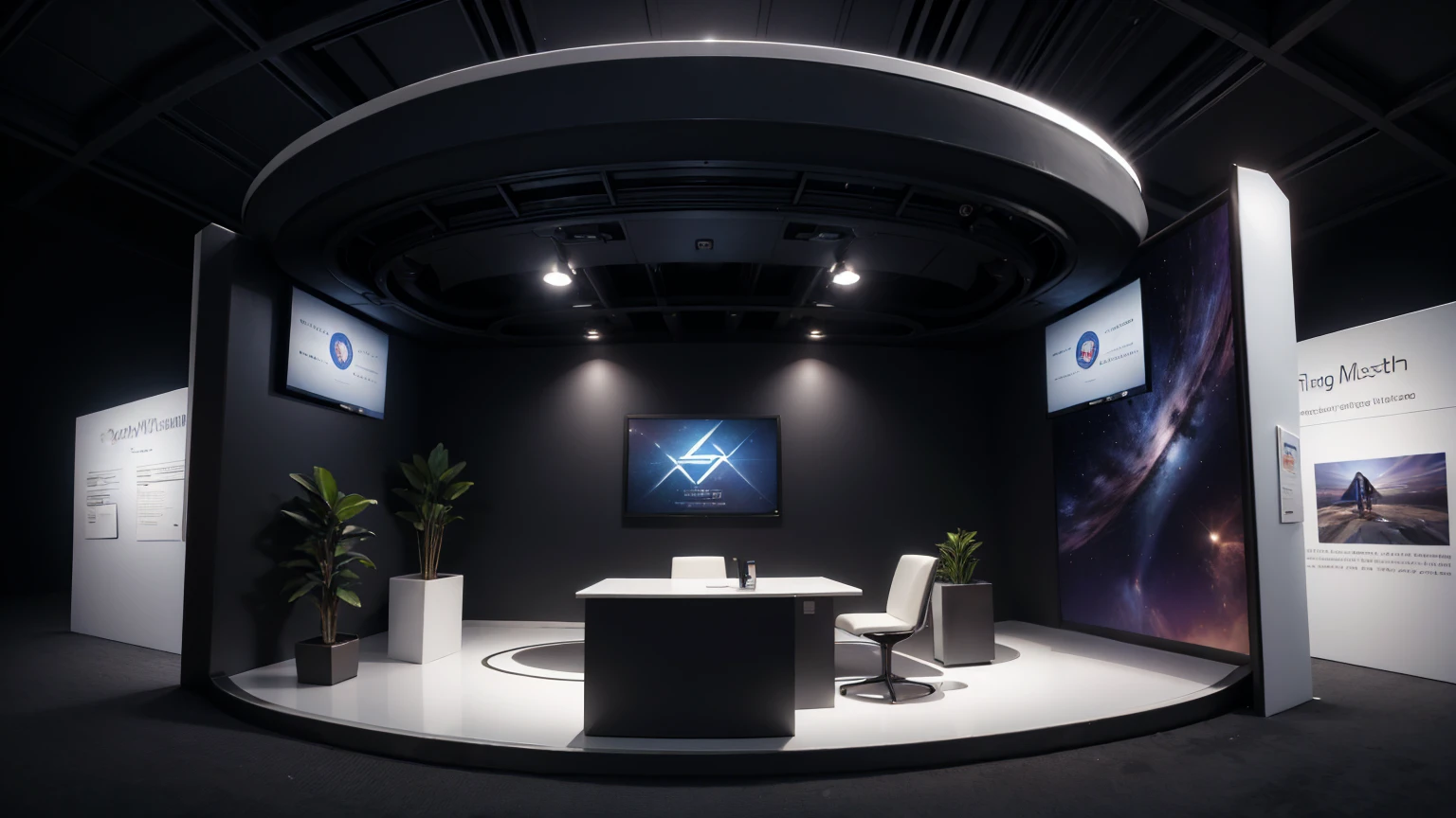 Metaverse Exhibition

Companies set up booths in a metaverse space to showcase the latest technologies and projects.
Participants navigate through the virtual space and visit each booth.  perfect pictures, super realistic image