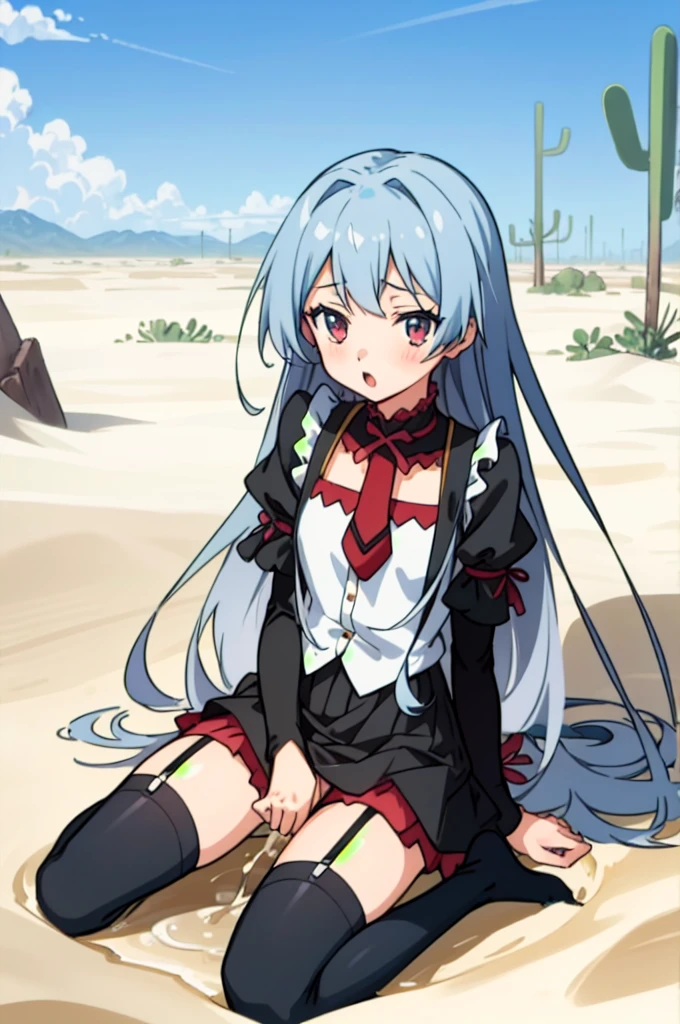 (masterpiece, Highest quality), Intricate details,
One girl, Rory_Mercury, Gothic, Black knee socks, Garter Straps, 黒と赤のGothic、Gothicドレス、,stained underwear、Dirty underwear、Naked shirt、Exposing the clitoris、Split seat、NSFW((Masturbation)),Pants on one leg、 alone, One girl, View your viewers, 2D, anime, anime coloring,(Desert Island Background:1.3), Shion Kujou, ,