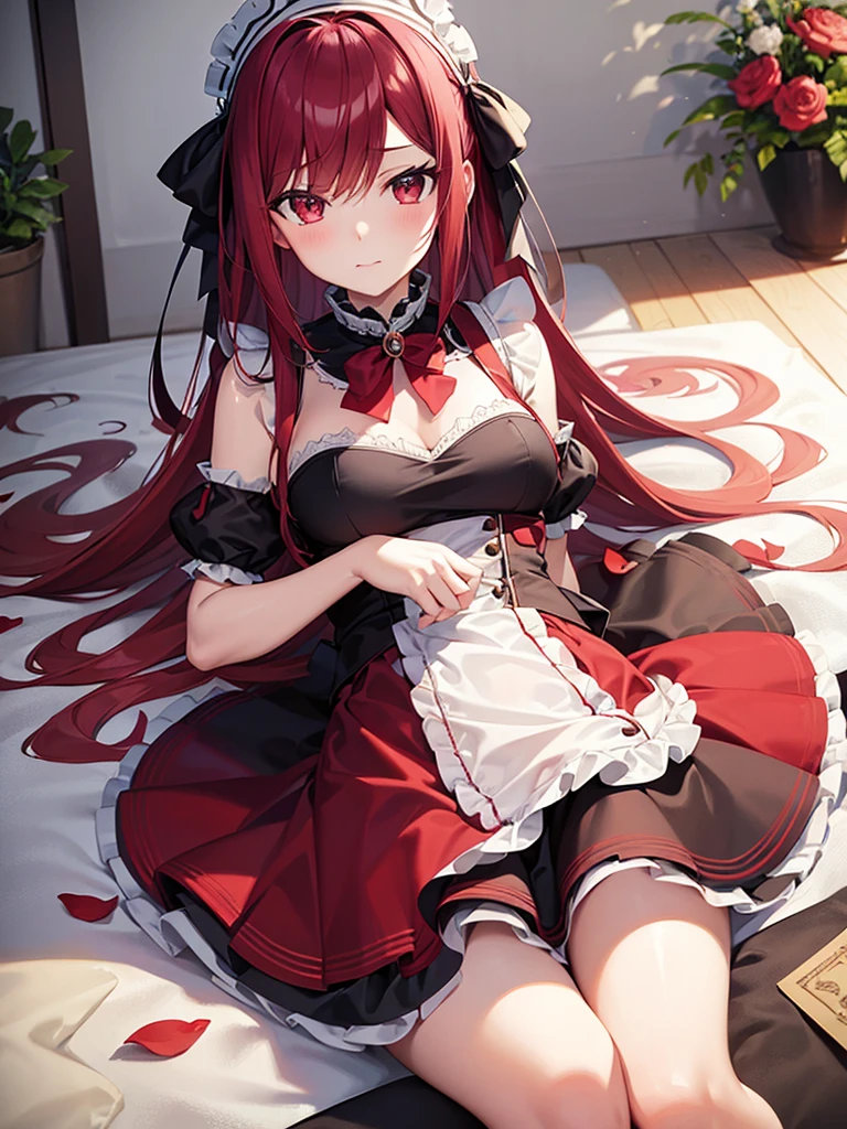 Masterpiece,Best Quality,1 girl,Erza Scarlet, Fairy tale, Maid uniforms,, under the skirt, panties 