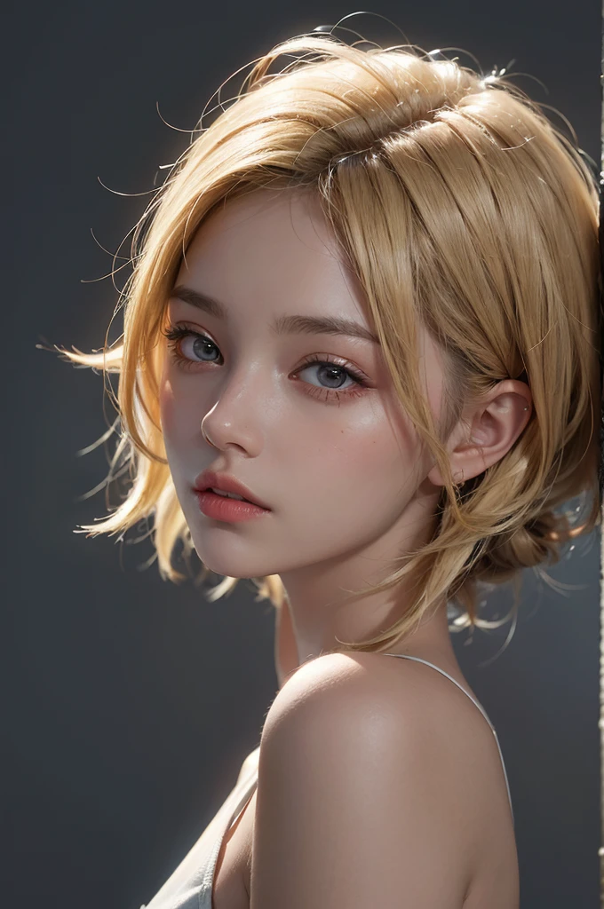 a 20 yo woman, blonde, (hi-top fade:1.3), dark theme, soothing tones, muted colors, high contrast, (natural skin texture, hyperrealism, soft light, sharp)