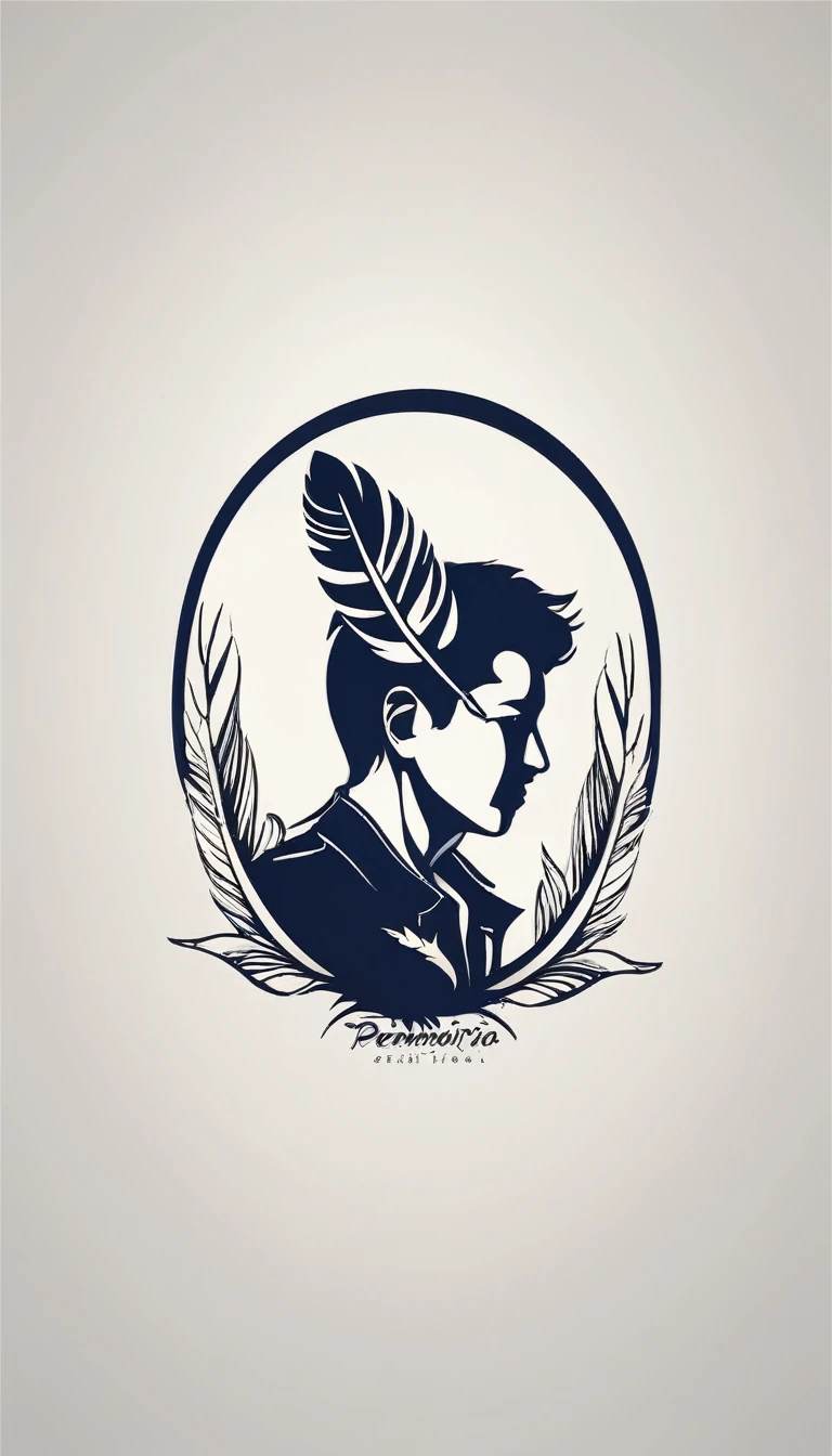 Create a minimal, modern, simple, inspirational, memorable, dream like logo design of a boy and a feather for the brand “Penamemoria".