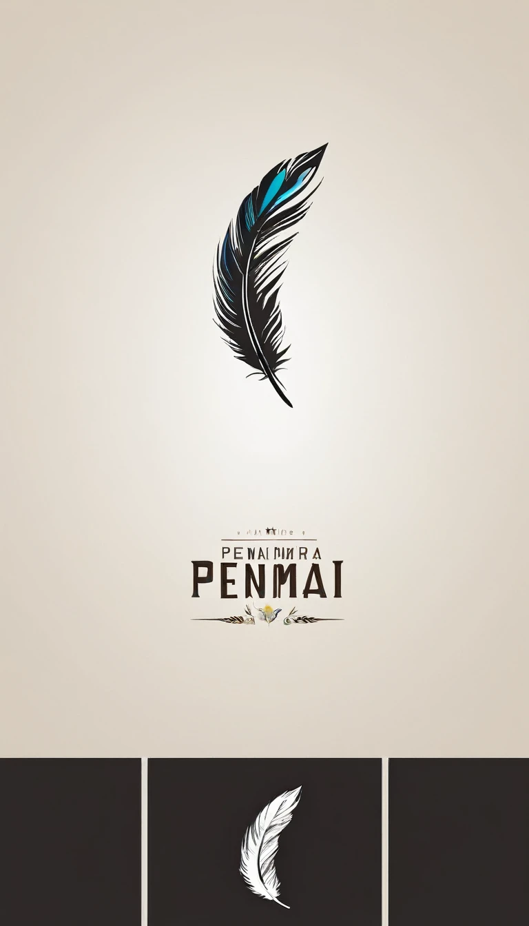 Create a minimal, modern, simple, inspirational, memorable, dream like logo design of a boy and a feather for the brand “Penamemoria".