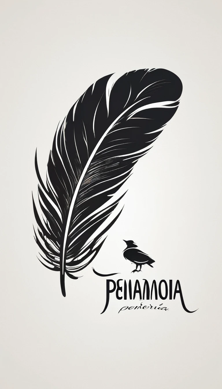 Create a minimal, modern, simple, inspirational, memorable, dream like logo design of a boy and a feather for the brand “Penamemoria".