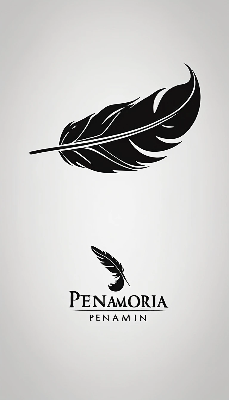 Create a minimal, modern, simple, inspirational, memorable, dream like logo design of a boy and a feather for the brand “Penamemoria".