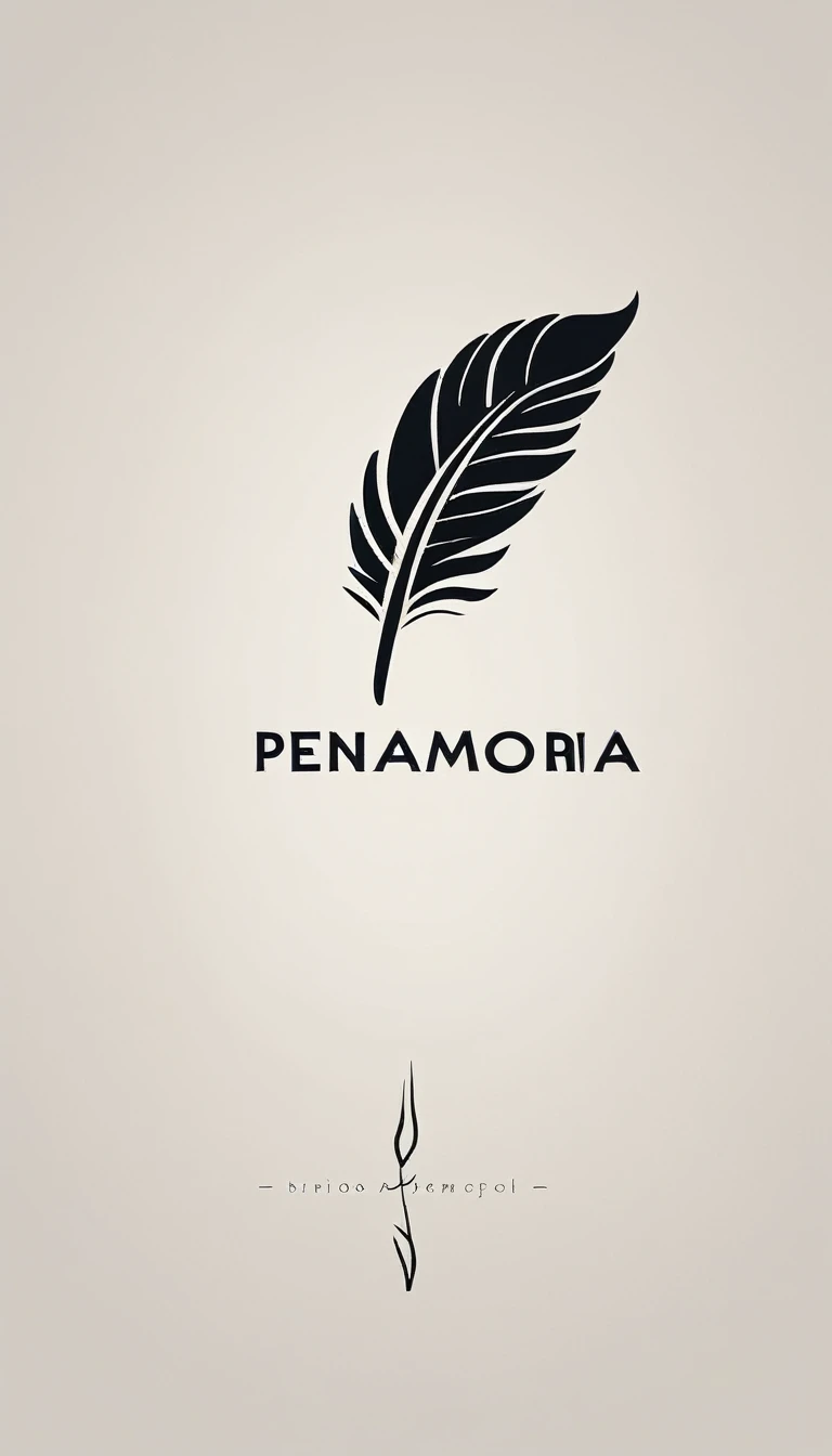 A minimal, modern, simple, cinematic logo design for the brand “Penamemoria". Create a modern, minimalistic, high-quality, logo of a bird feather