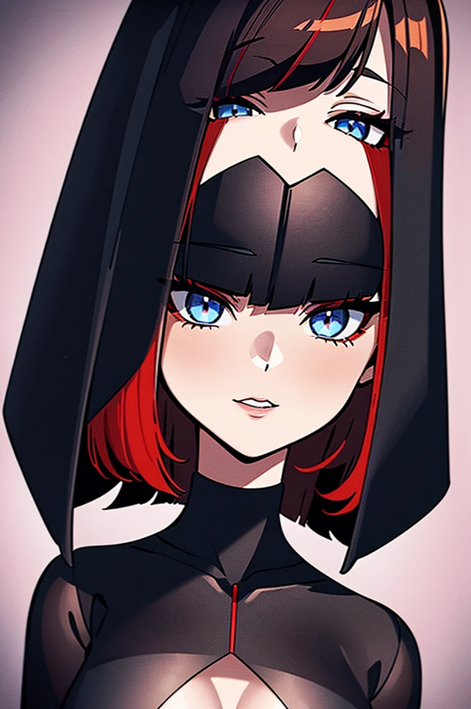 a beautiful girl with red hair wearing a black dress, detailed facial features, bob haircut, full body illustration, woman wearing a long black and red coat, solo character, white background, anime style, highly detailed, photorealistic, 8k, best quality, masterpiece, blue eyes, short hair