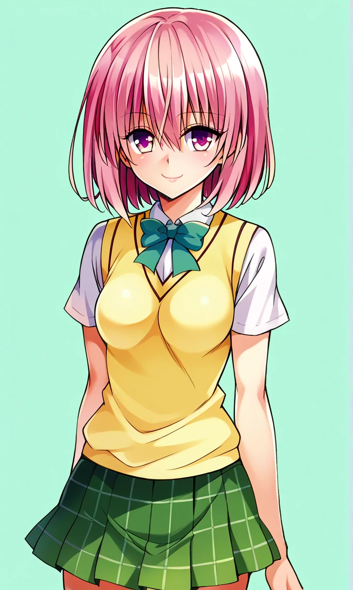 YabukiKentarou, love〜fart, score_9, score_8_superior, score_7_superior BREAK
momo velia deviluke, Pink Eyes, Pink Hair, short hair, Mid-chest, , skirt, Sweater vest, View your viewers, A light smile, superiorper body, 
masterpiece, Highest quality, so beautiful, Absurd, Straight, 
