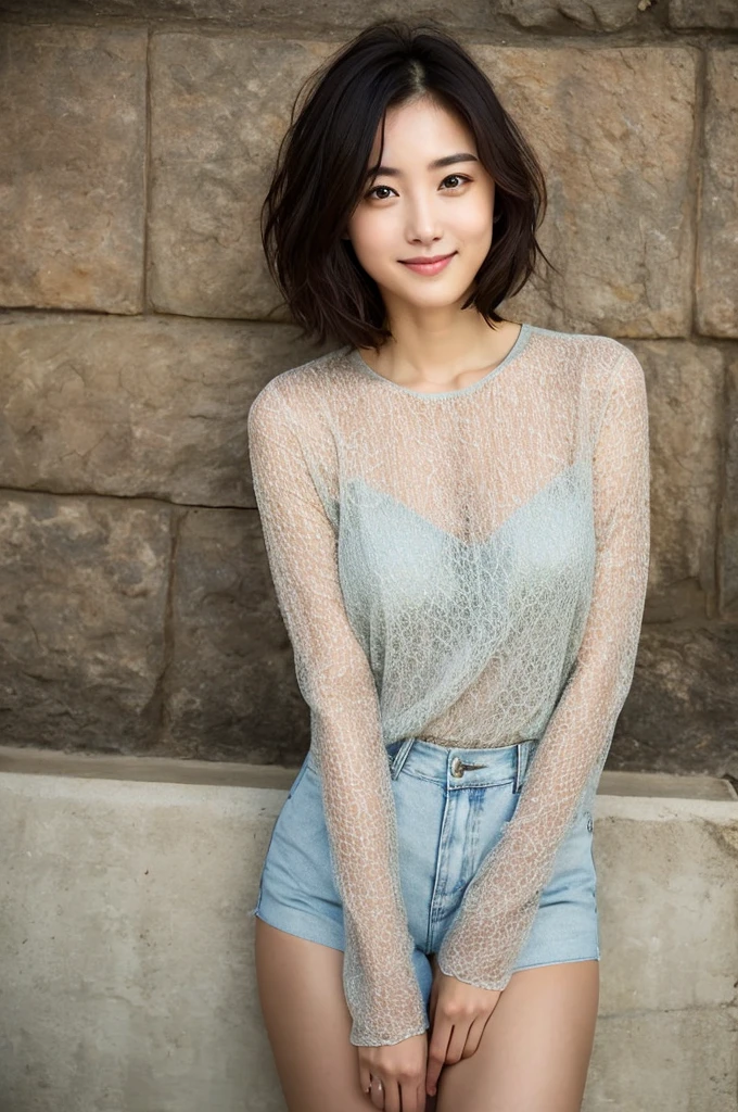You are a professional photographer。future、Beautiful Eyes、 ((Highest quality)), Clear contours, Woman with beautiful face, (((One Girl,alone))), ((Beautiful Eyes)), Sex Appeal,Albedo and Specular Maps、Accurate simulation of lightweight material interactions、Light Smile、perfect body,Thighs、Short Hair、Tight fit