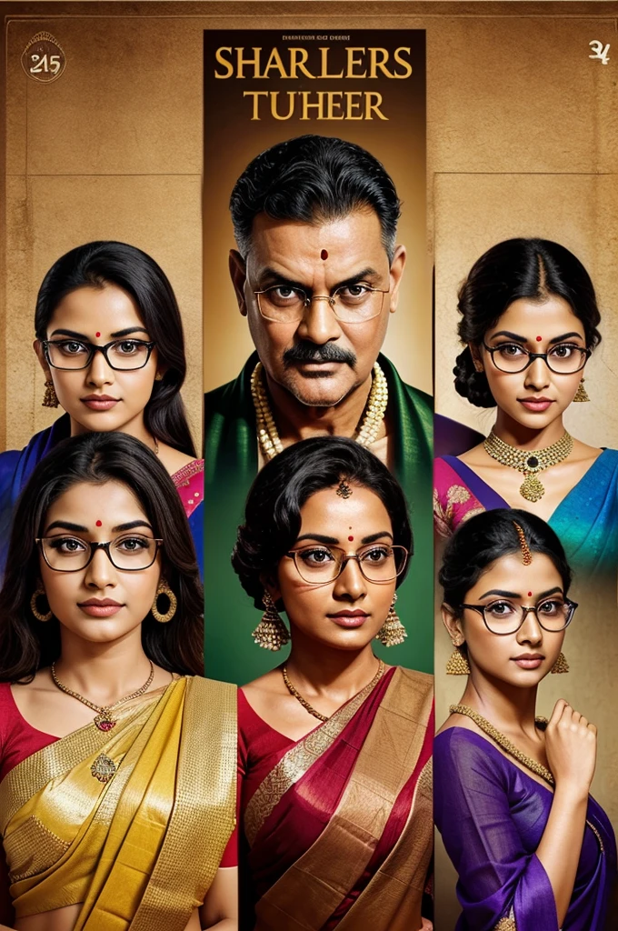 A poster of SHASTRI TUTORIALS , three beautiful female wearing saree and one male teacher wearing glasses