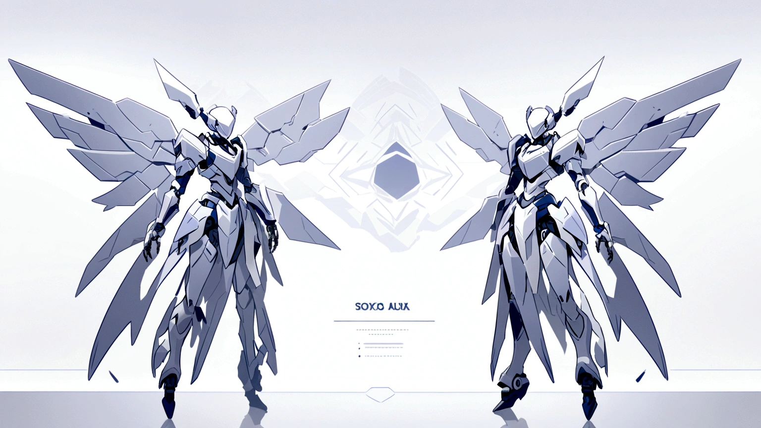 dark blue hero page ui ux theme website, white and blue (mostly white) theme, robotic wings silhouette